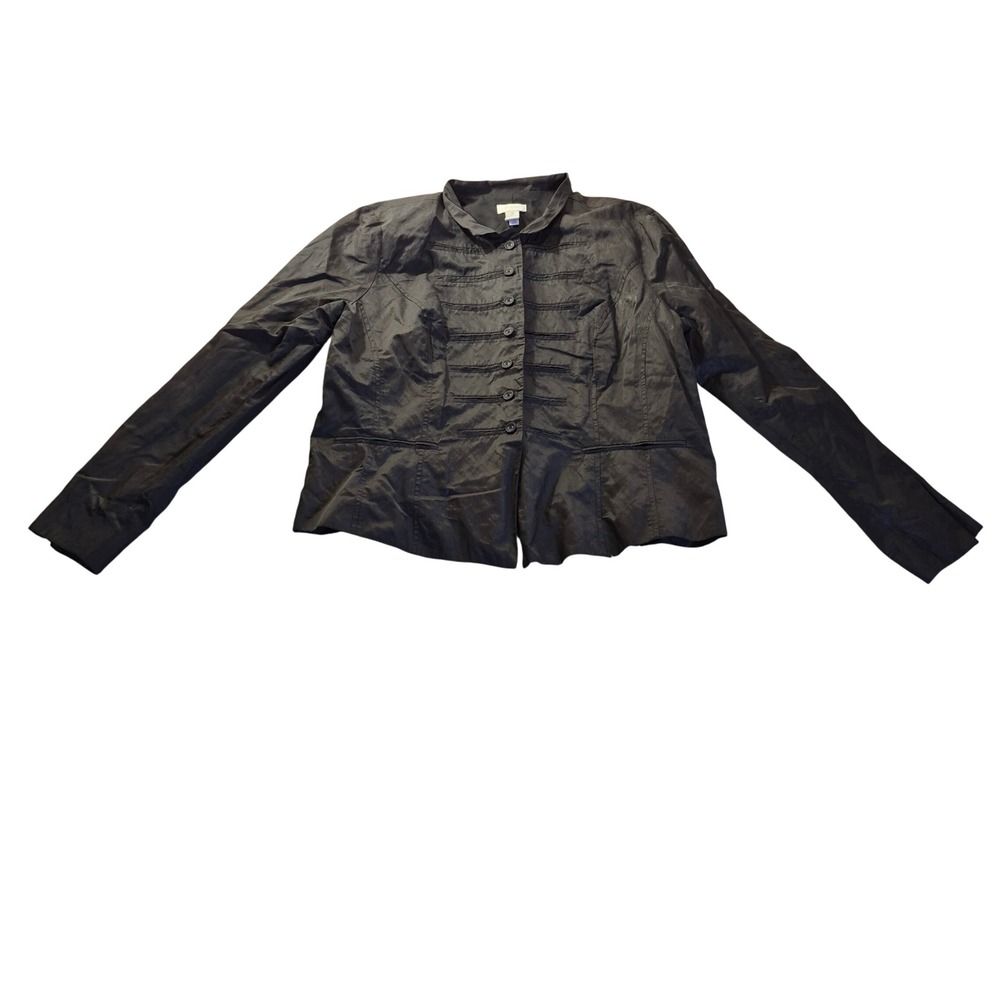 Chico's Military Pintuck Jacket 1C100438 Womens‎ Size 2 L Black Metallic Luxury